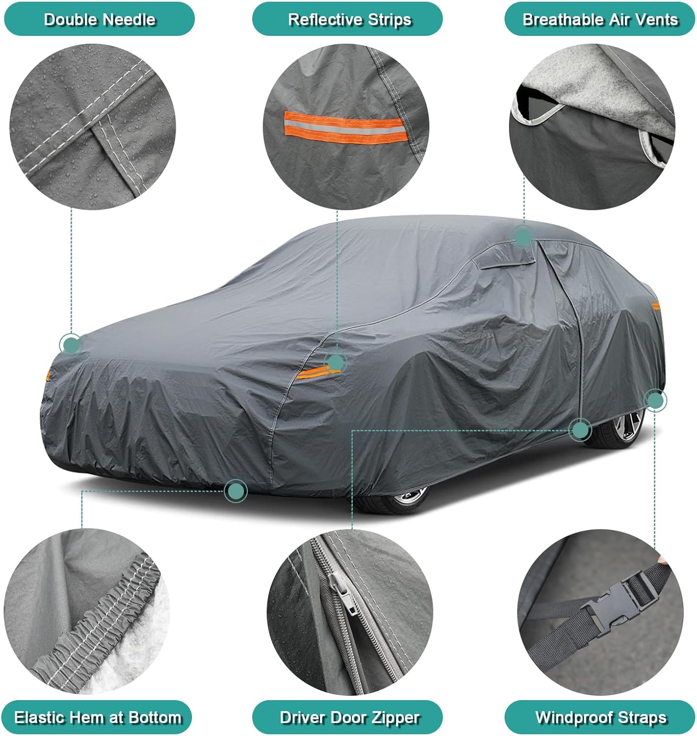 16 Layers Large SUV Car Cover Waterproof All Weather Heavy Duty, Universal Fit Toyota Sequoia, Chevrolet Tahoe, Ford Expedition, Cadillac Escalade, Lincoln Navigator, GMC Envoy Yukon etc.