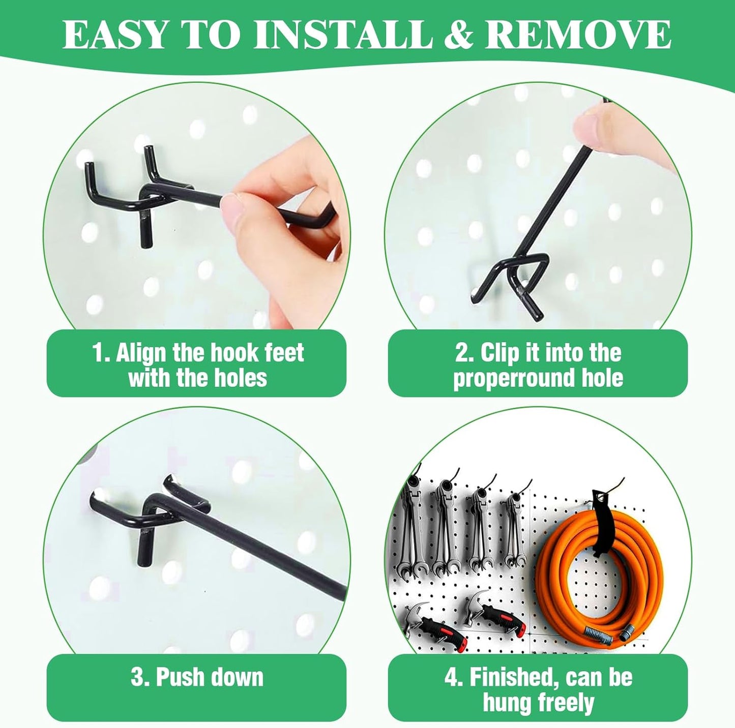 60Pcs 2" 4" 6" 8" Pegboard Hooks Assortment Set, Metal Peg Board Hooks with 2.5mm Hole Pitch 4mm Wire Diameter Slatwall Hanging Hook for Garage Organization Wall Hanging (Black)