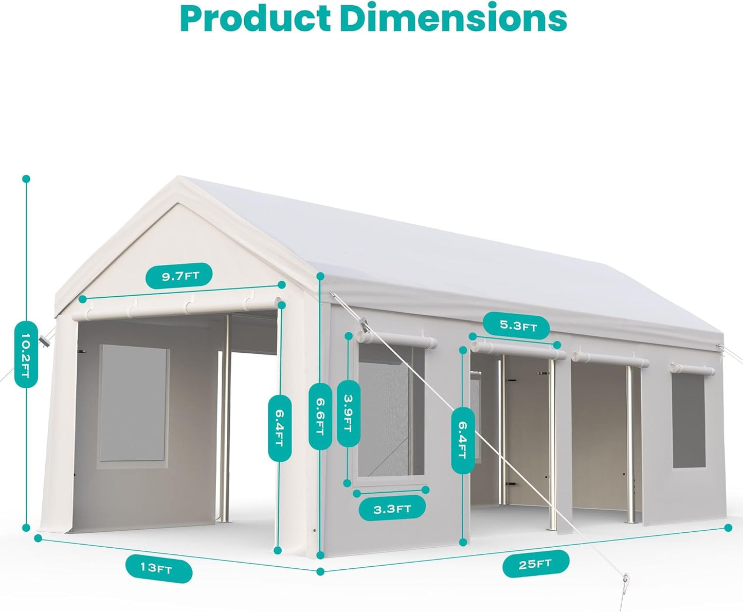 13x25ft Carport, Heavy Duty Carport with Reinforced Steel Poles, Upgraded Portable Garage with Doors & Window, UV Resistant All-Season Waterproof Tarp, for Car, Truck, Boat(White)
