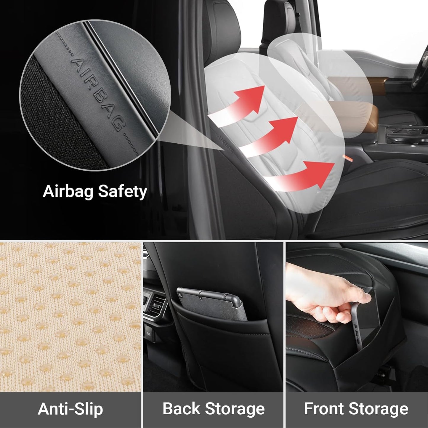 Coverland Custom Car Seat Covers Compatible with 2017-2025 Ridgeline Crew Cab - Premium Leather Non-Slip Memory Foam Waterproof Cover Interior Protector Front Seat-Black [See Size Chart-Size A22]