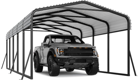 12x24FT Metal Carport Kits with Galvanized Steel Roof, Heavy Duty Metal Roof Carport with Enhanced Base, Tall MetalCarport Kits Garage for Tractors, Pickup, Boat, Car