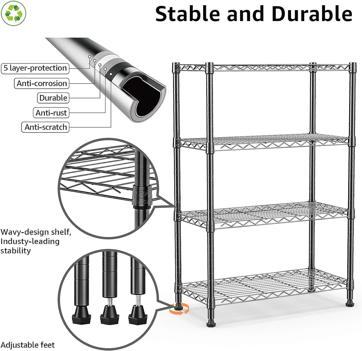 1000 lbs Storage Shelving Steel Heavy Duty 4-Tier Utility Shelving Unit Steel Organizer Wire Rack for Home,Kitchen,Office (13.7" D x 29.5" W x 47.2" H)