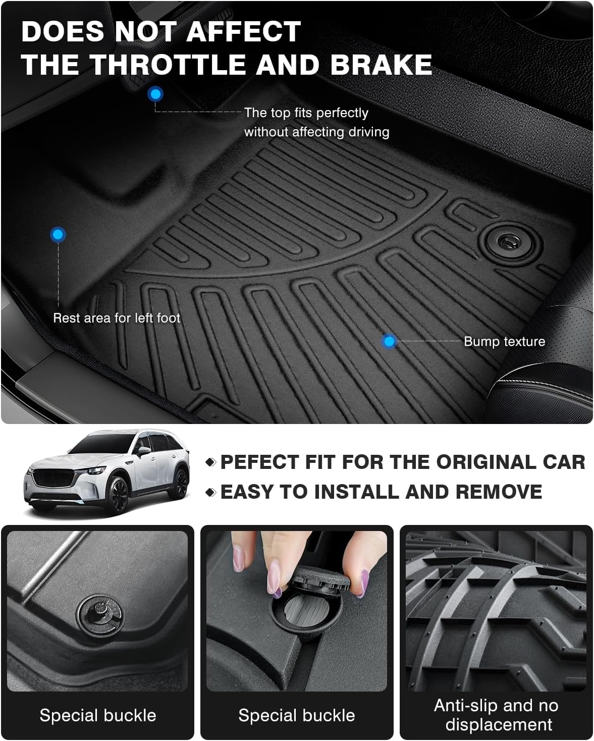 Powerty Floor Mats for 2024 2025 Mazda CX-90 CX90 PHEV (Plug in Hybrid) Accessories Floor Liners 6&7 Seater with 3 Rows Floor Mat Heavy-Duty Floor Liner All Weather CX90 Car Floor Mats