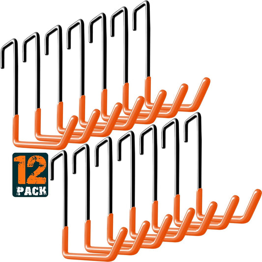 Rafter Hanger Large S Garage Hooks Bike Storage System Holder Organizer, with Non Slip Coating, for Organizing Hanging Basket, Ladders,Bicycle Wheel,Ropes and Bulk Items (12Pack, Orange)