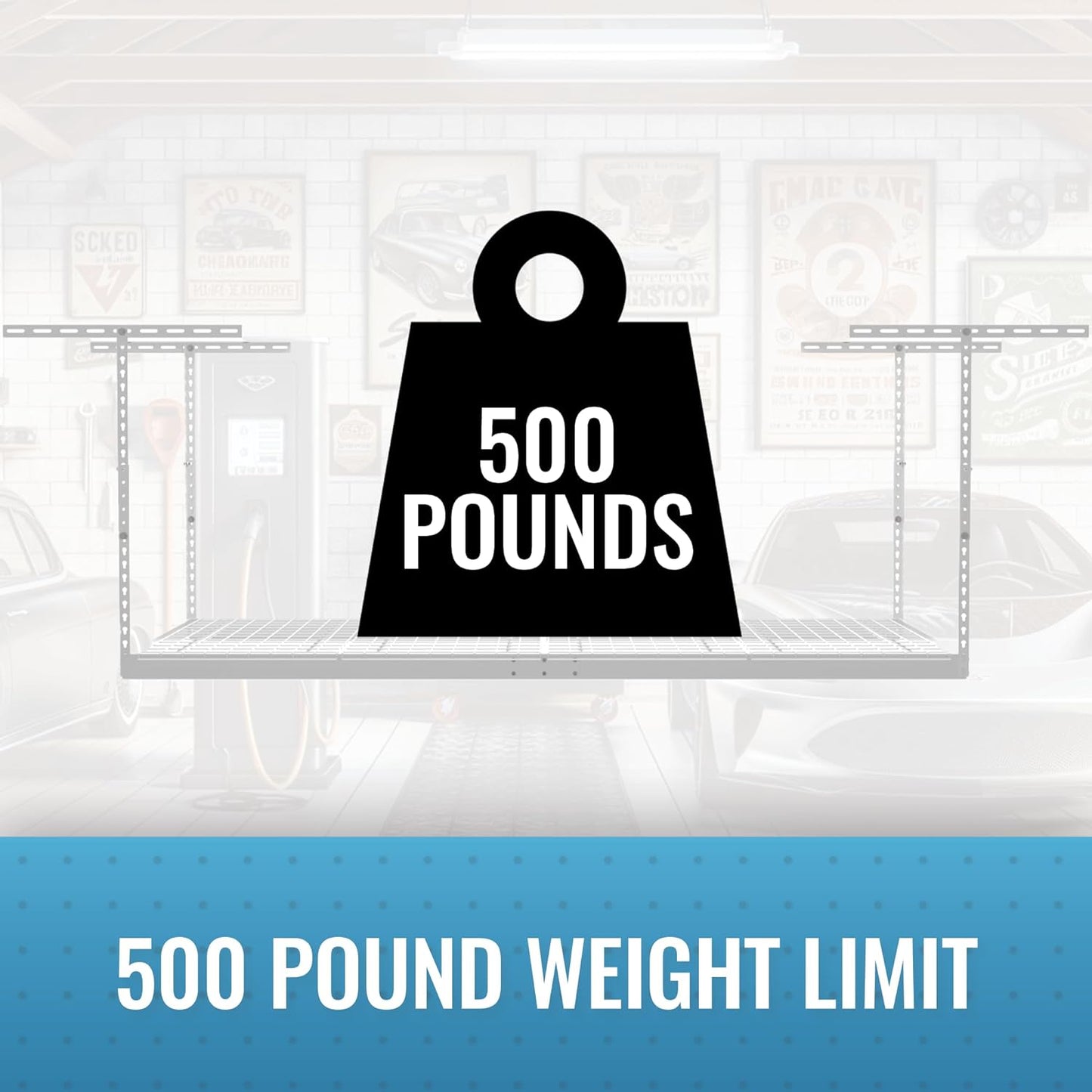 MonsterRax Overhead Garage Storage Rack - 4 x 8 Ceiling Rack for Garage Racks, Organization Shelving, Adjustable Hanging Shelf, White, 12"-21" Height Adjustment