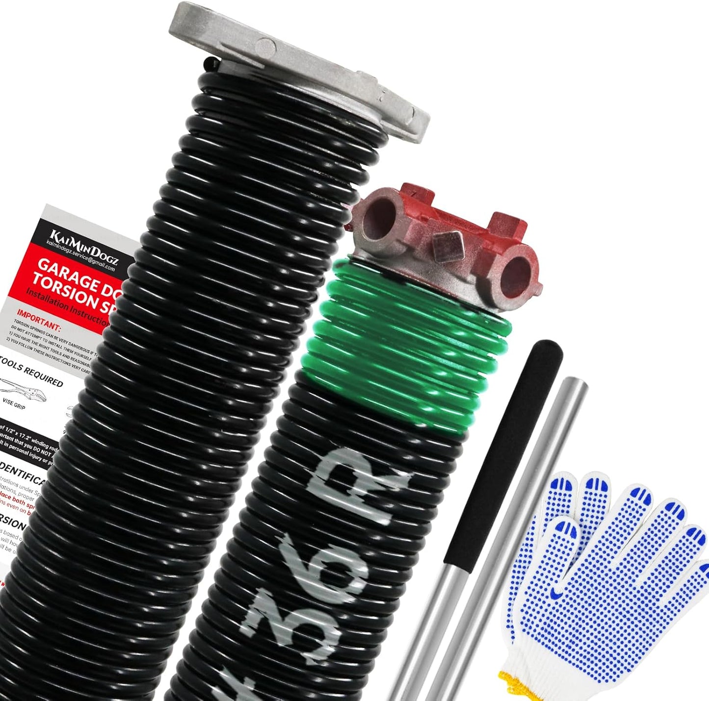 Pair of 1.75" Garage Door Torsion Springs Set with Non-Slip Winding Bars&Gloves, High Precision Electrophoresis Oil-Free Black Coated for Replacement, MIN 16,000 Cycles (0.243 x 1.75"x 36")