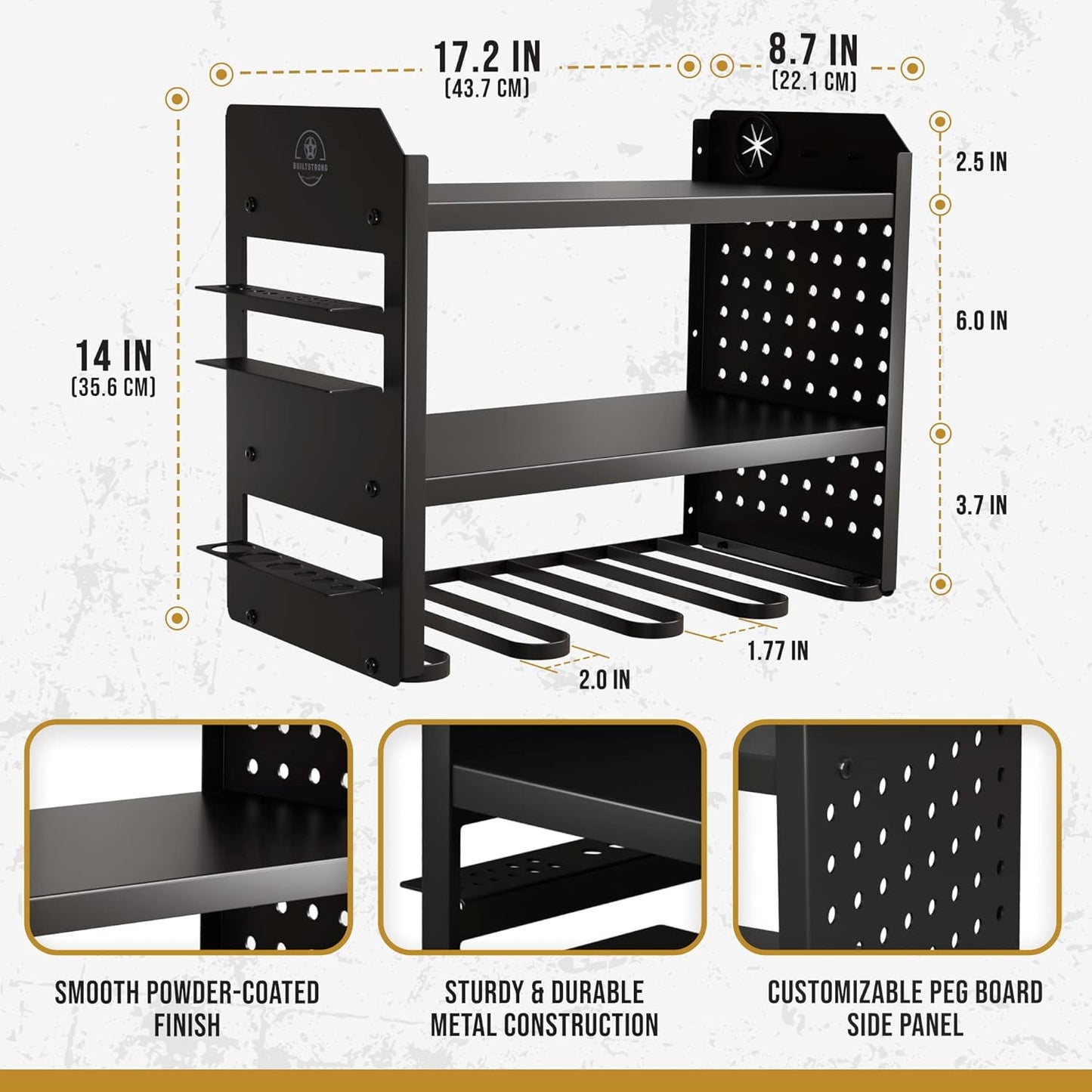 Power Tool Organizer Wall Mount - 3-Tier Heavy-Duty Metal Hand Tool Storage Rack, Utility Racks, Drill Holder, PegBoard Side, & More - Garage Storage Cordless Tool Organizer (Black)