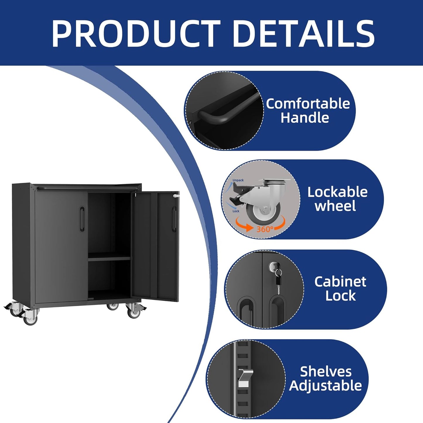 Metal Tool Cabinet,Garage Storage Cabinet System,Wall Cabinet & Locking Rolling Tool Cabinet with Doors and Adjustable Shelves,Steel Tool Cabinets for Home,Office (2 Pcs-StyleC, Black)