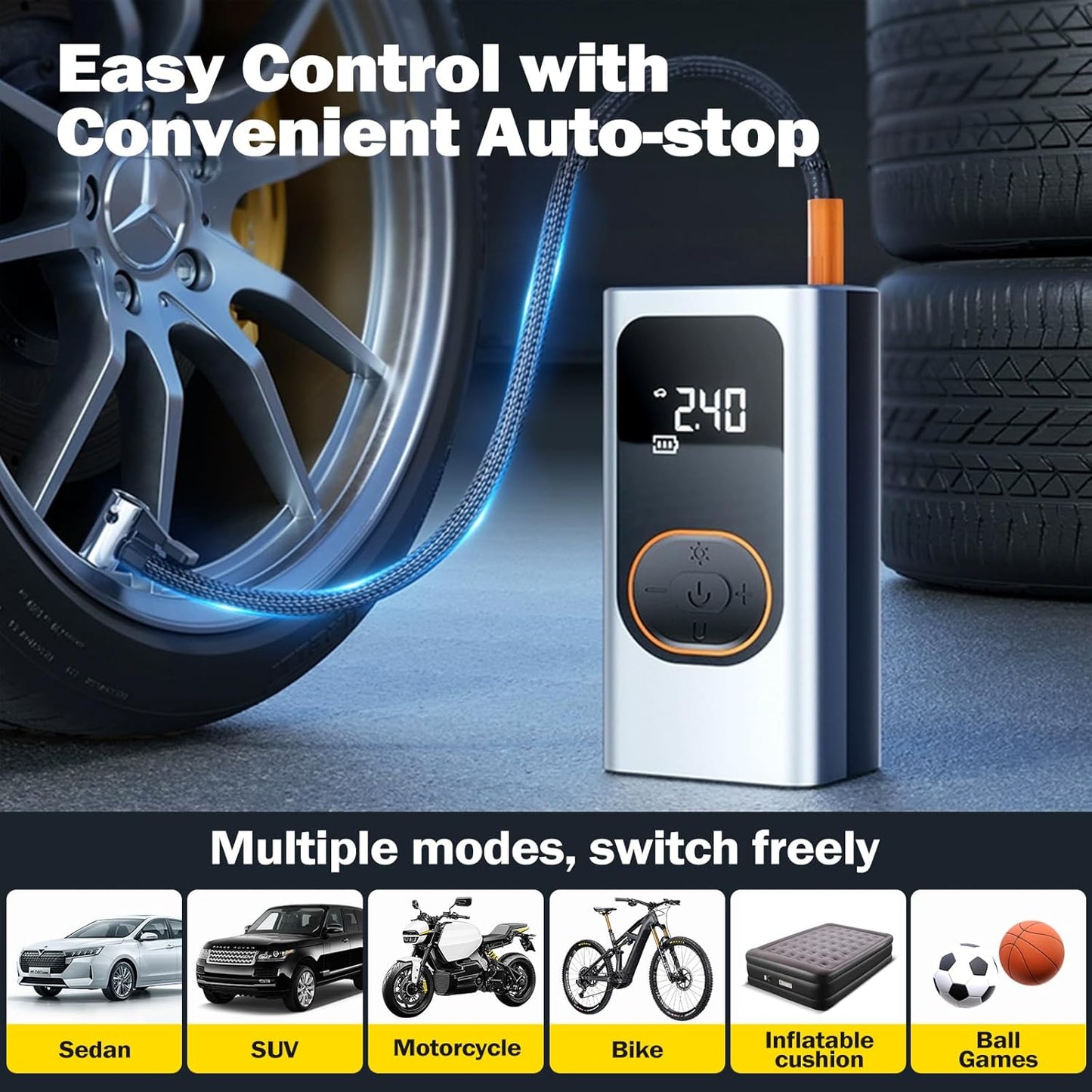 X9 Pro Portable Tire Inflator 1Min2X Faster 150PSI Air Compressor,25000mAh Portable Air Pump for Car Tires,Inflation Air Compressor with Digital Pressure for Car,Electric Bikes,Motorcycle,Ball