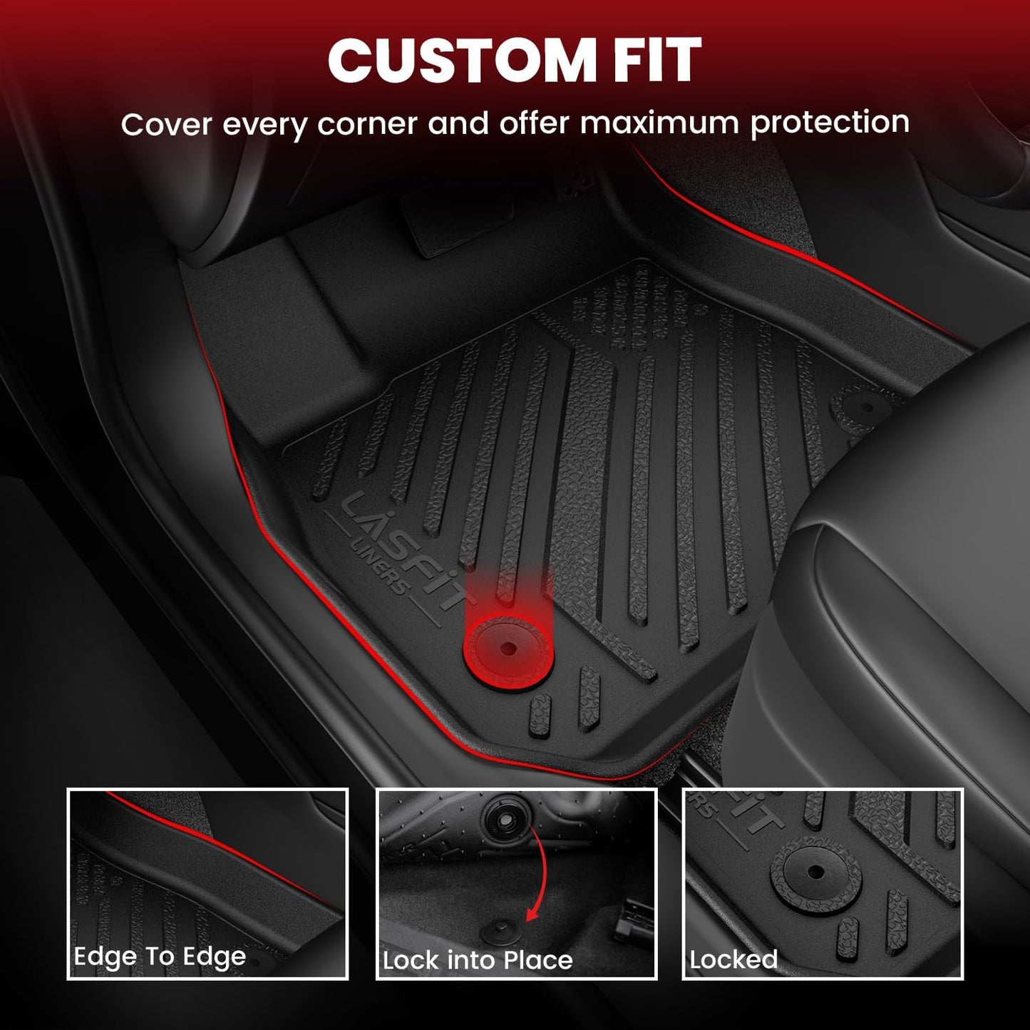 LASFIT Floor Mats for Toyota Camry 2015-2017 (Not Fit Hybrid) LE/SE/XLE/XSE, Custom Fit TPE All Weather Floor Liners for 2017 2016 2015 camry1st & 2nd Row Car Mats, Black