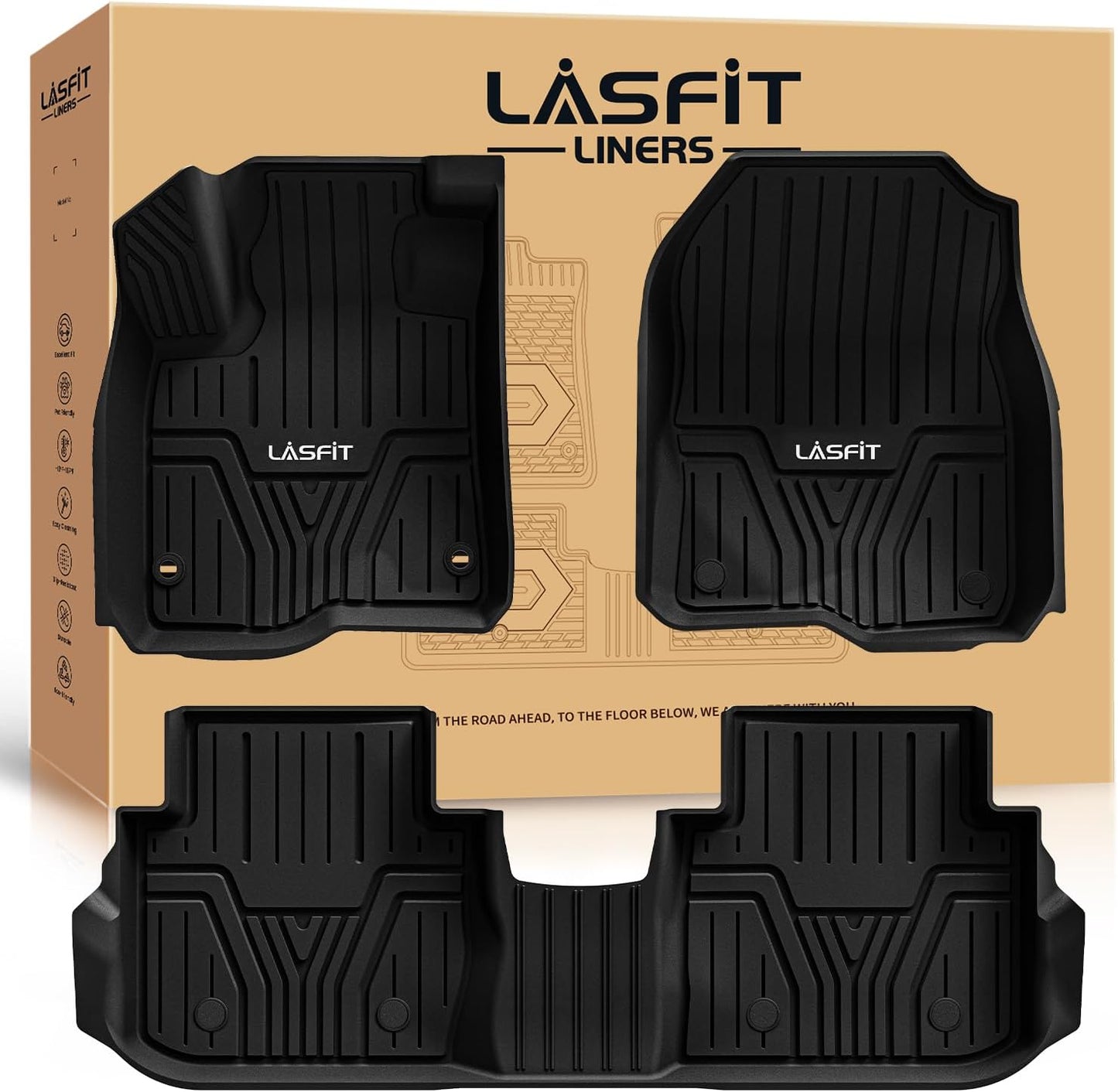 LASFIT Floor Mats for Honda CR-V 2023 2024 2025 2026 (Include CR-V FCEV & Hybrid Models) All Weather Protection TPE Car Liners, 1st & 2nd Row Black
