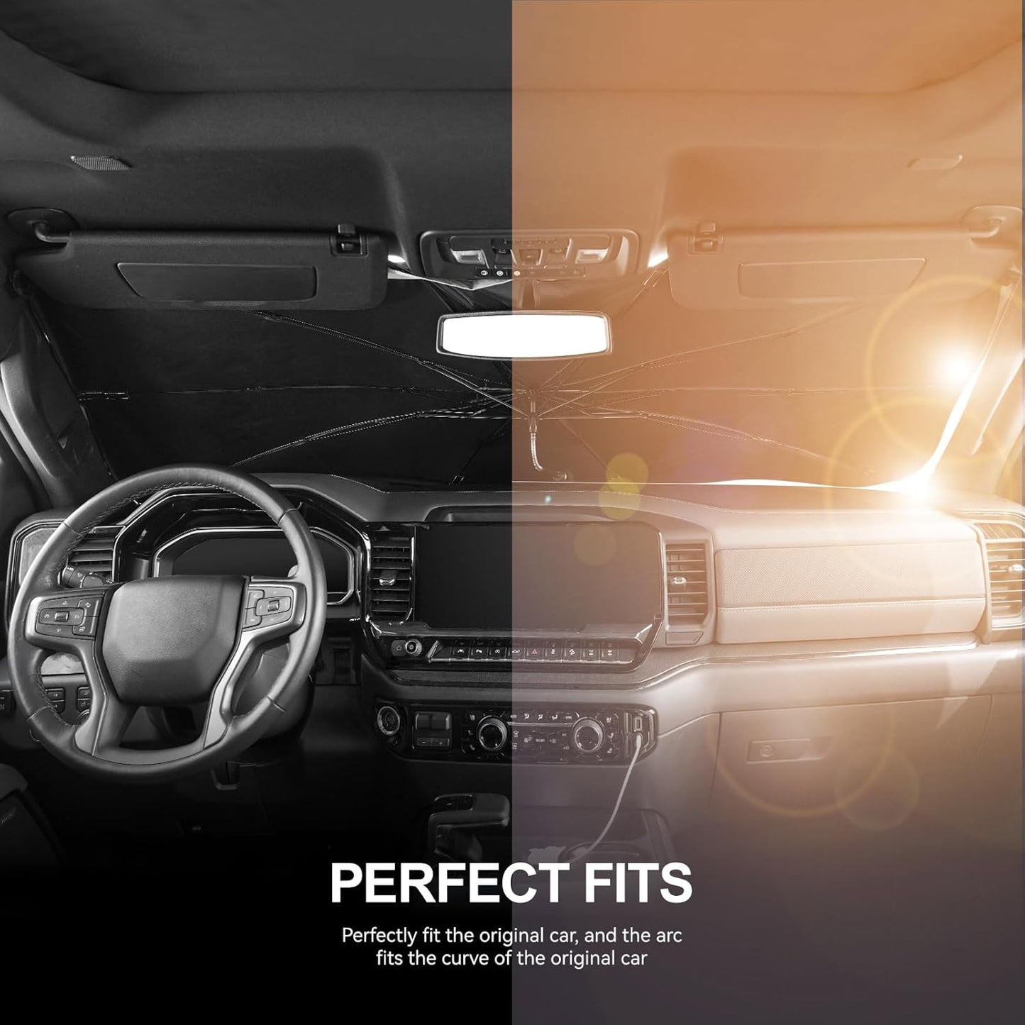 2019-2025 Upgraded for Chevy Silverado 1500 Sunshade, Portable Foldable Sunshade, [Nano Ice Crystals Coating] UV Protection, Keeps Interior Cool (for Chevy Silverado 1500 2019-2025)