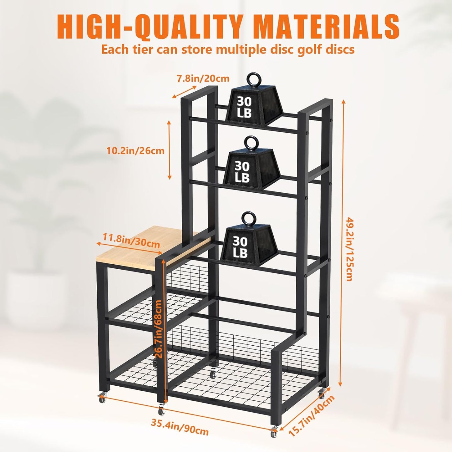 Disc Golf Storage Rack with Wheels – Heavy Duty Metal Disc Golf Rack for Discs, Backpacks & Accessories – Ideal for Garage, Home, or Store Display
