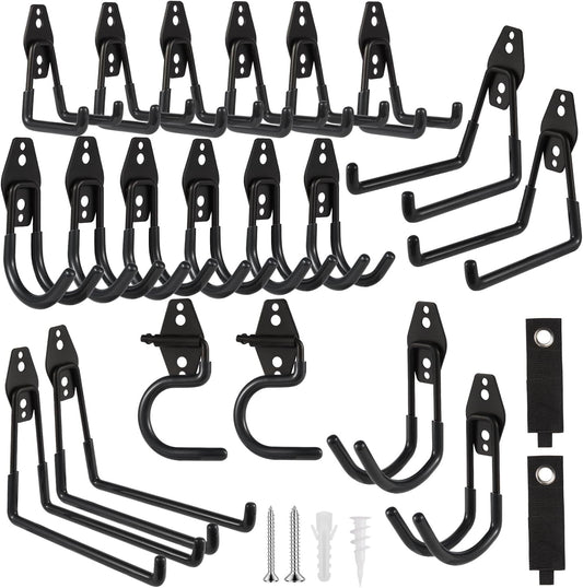 Garage Hook Heavy Duty Wall Storage Hangers, 22 Pack Garage Storage Hooks Steel Tool Black for Ladders, Ropes, Garden Tools