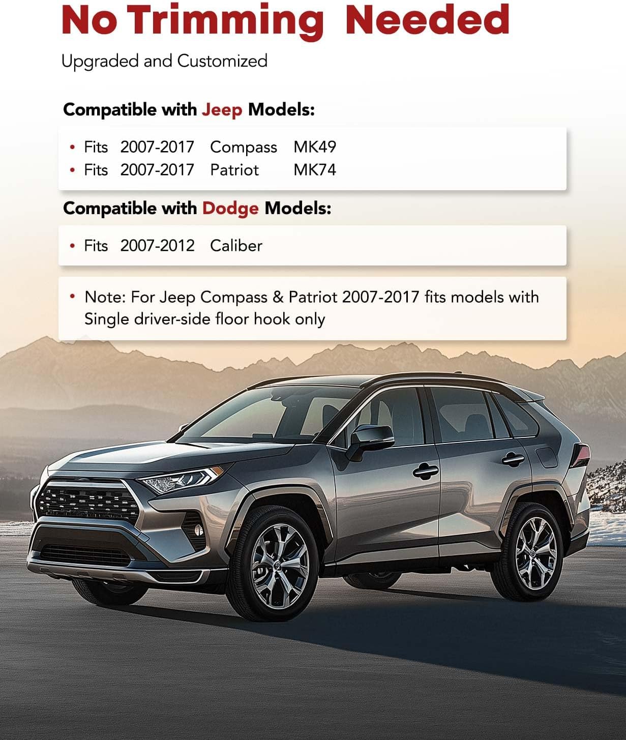 YHTAUTO Floor Mats Fit 2007-2017 Jeep Compass Patriot, 2007-2012 Dodge Caliber, TPE All Weather Car Mats Waterproof Anti-Slip Odorless Floor Liner, Interior Car Accessories Front & 2nd Row Liner