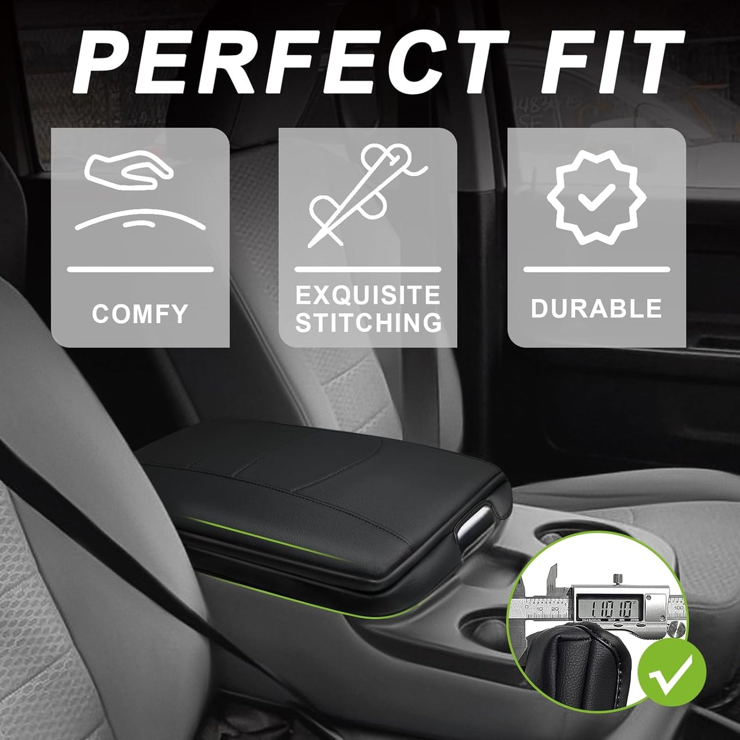 Muslogy Center Console Armrest Cover Compatible with Dodge Ram1500 2013-2018 & ram2500/3500 2013-2025 Comfort Armrest Pad Arm Rest Cushion Vegan Leather Protector 1-Inch Extra Thick(Jump Seat ONLY)