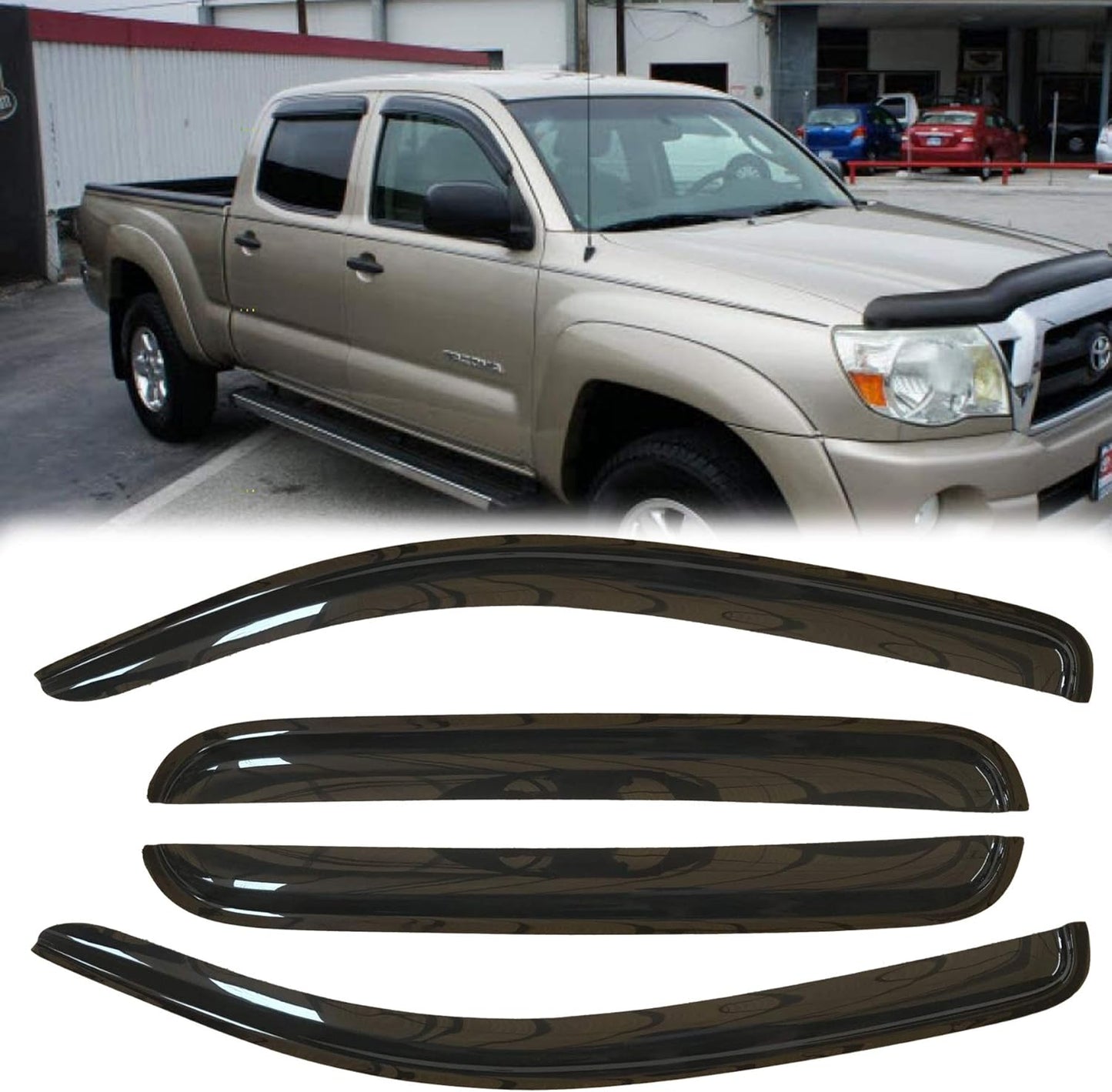 4pcs Outside Mount Style Window Rain Guards Durable Side Window Wind Deflectors Dark Smoke Vent Window Visors Compatible With Toyota 2016-2020 Tacoma Crew Cab (Double Cab)