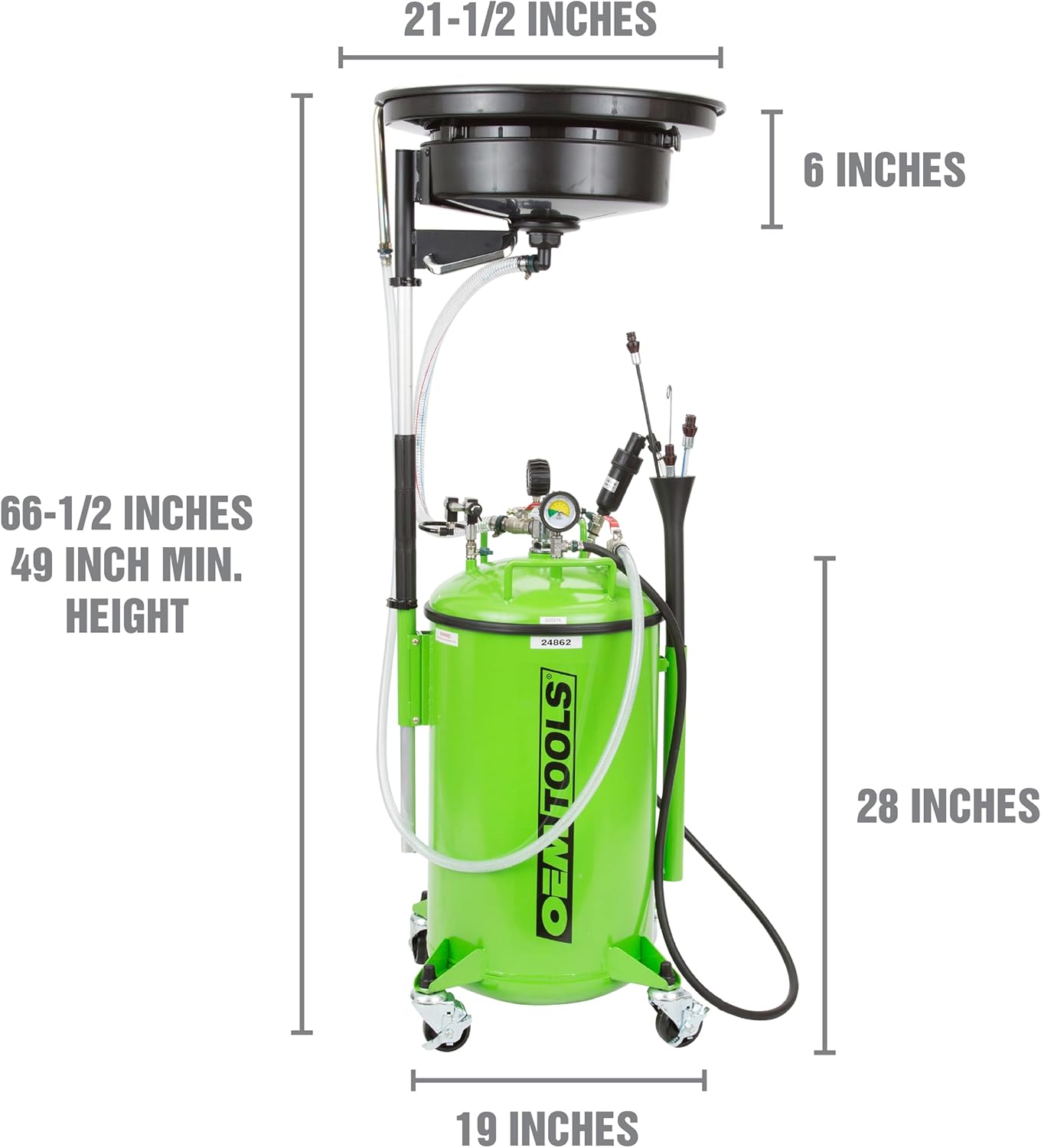 OEMTOOLS 24862 21 Gallon Oil Drain Vacuum and Extractor, Automotive Oil Container with Adjustable Oil Changing Funnel, Waste Oil Storage Tank, Coolant Drain