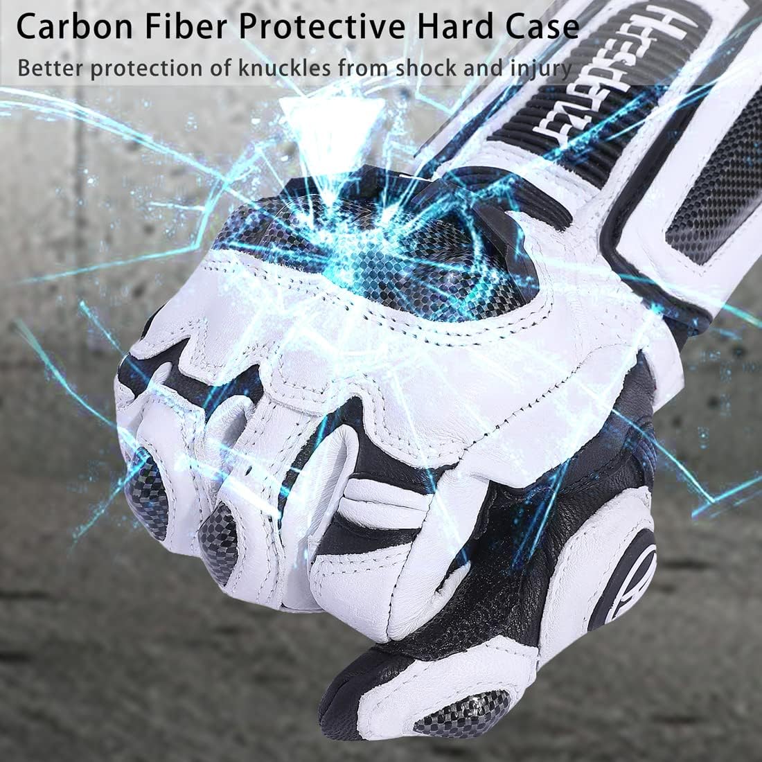 Harssidanzar Leather Motorcycle Gloves for Men and Women,Powersports Carbon Fiber Knuckle Protection Motorbike Gloves KM045