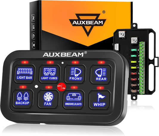 Auxbeam 8 Gang Switch Panel BA80 Automatic Dimmable LED Touch Control Panel Box Electronic Relay System Car Touch Switch Box Universal for Truck ATV UTV Boat Marine SUV Caravan -Blue, 2 Years Warranty