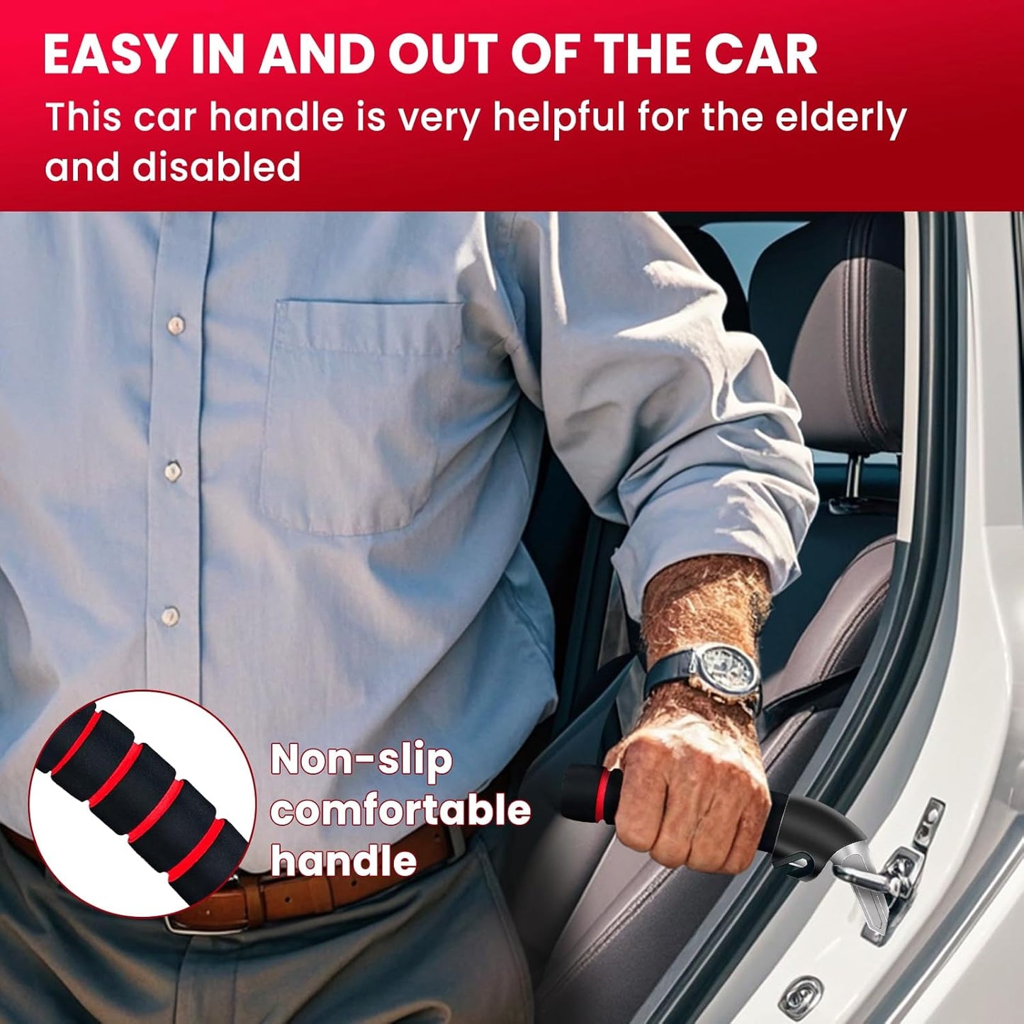 2Pack Car Door Handle for Elderly Car Handle Assist Support Multifunction Handle for Elderly and Handicapped (Red)