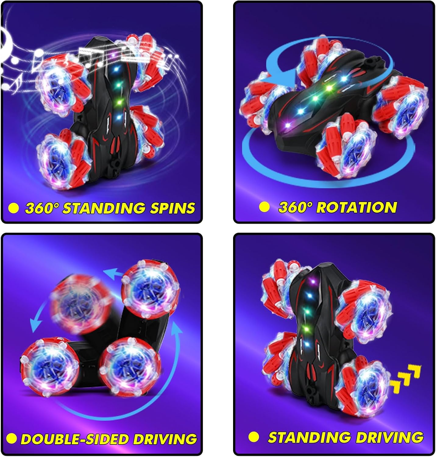 Upgraged Gesture Sensing RC Stunt Car with Lights & Music, Hand Gesture Remote Control Car Toy with 360° Spins Gesture RC Spray Car Birthday Toys Gifts for 6 7 8 9 10 Year Old Boys