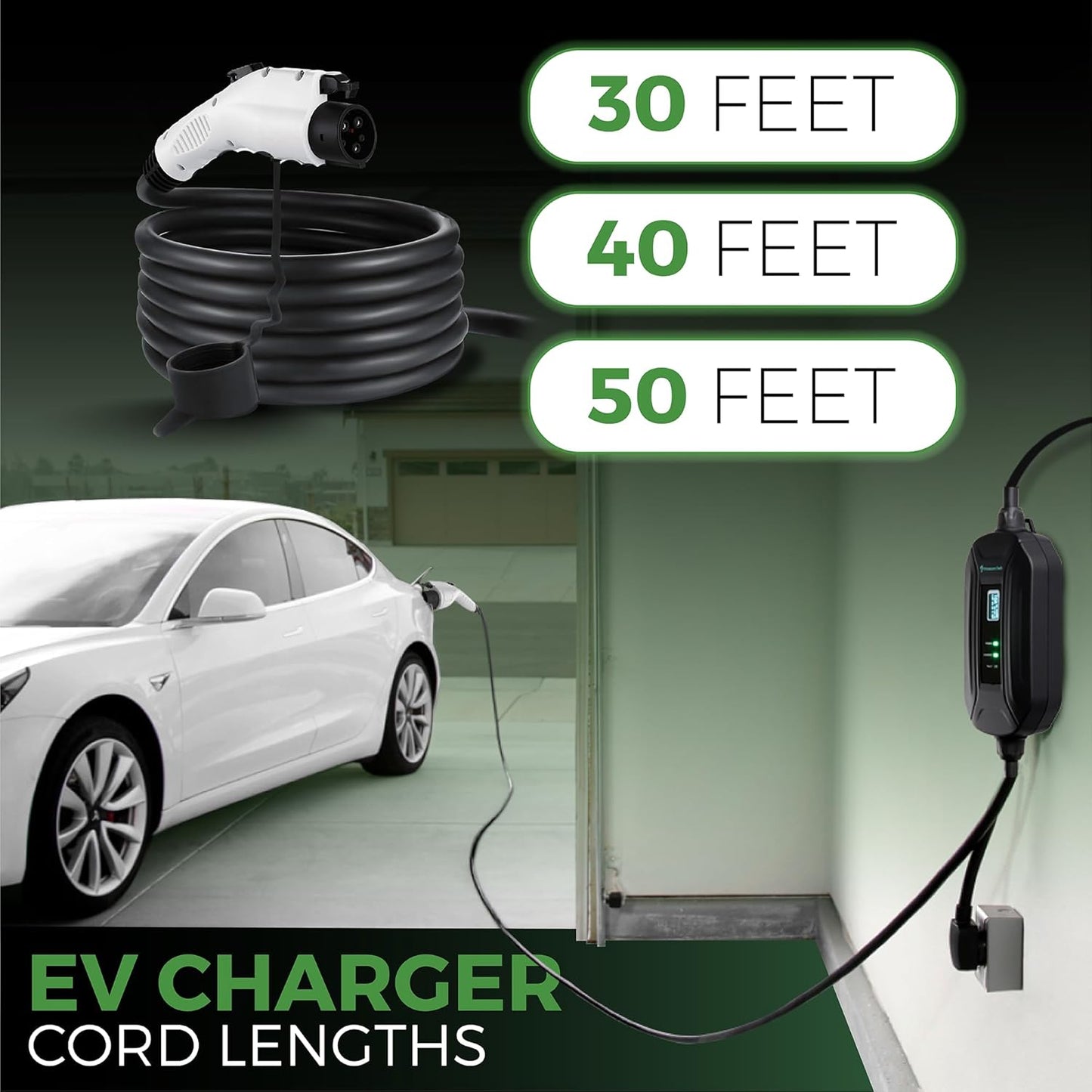 PRIMECOM Level 2 EV Charger 220/240V, 16A, 30ft & 50ft, Portable EVSE Electric Vehicle Charging Cable Compatible with Bolt Volt Leaf BMW i3 Fiat 500e Clarity NIRO Prius (14-50P, 30 Feet)