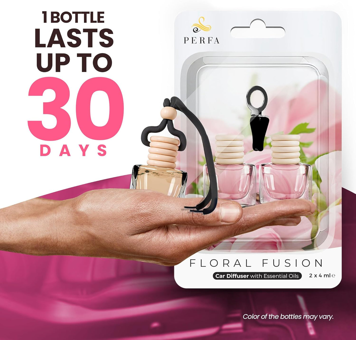 Car Air Fresheners for Women - Floral Fragrance Pack of 2 Long Lasting Car Air Freshener | Odor Eliminator Car Perfume Diffuser with Essential Oils | Automotive Air Freshener Vent Clip by Perfa