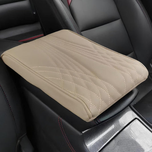 Leather Car Armrest Box Mat - 2023 New Waterproof Car Center Console Cover Mat, Universal Armrest Mat, Leather Car Armrest Cover for SUV/Truck/Vehicle (A-Beige)