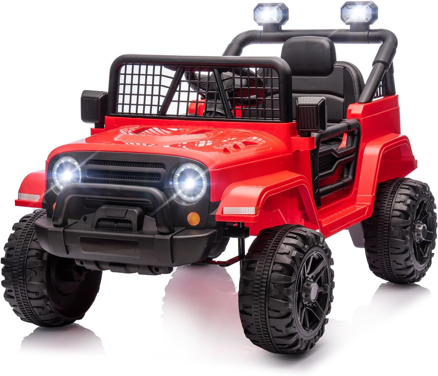 JOYMOR 12V Kids Ride on Truck with Remote Control, 4 Wheels Battery Powered Kids Car, Electric Play Car with LED Lights/Horn/Remote and Manual Control/3-5 MPH Speed/Gift for Girl Boy (Red)
