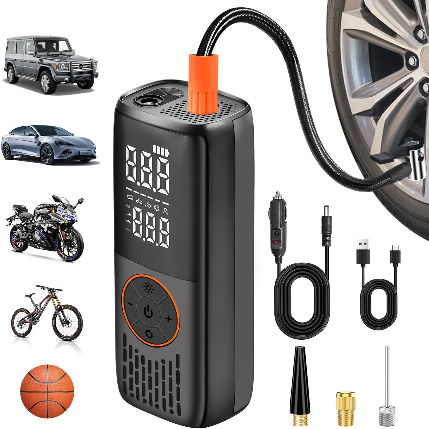 20000mAh Tire Inflator Portable Air Compressor, 150 PSI Auto Shut-Off Mini Cordless Tire Inflator For Car Tires, Bikes, Motorcycles, Sports Balls & More