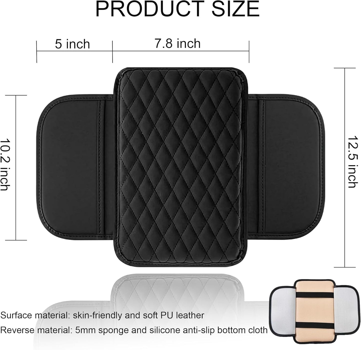 Car Center Console Cover, Upgraded Leather Armrest Seat Box Cover with 2 Storage Bags, Universal Waterproof Car Armrest Cover Cushion Comfortable Car Decor Accessories for Most Vehicles (Black)