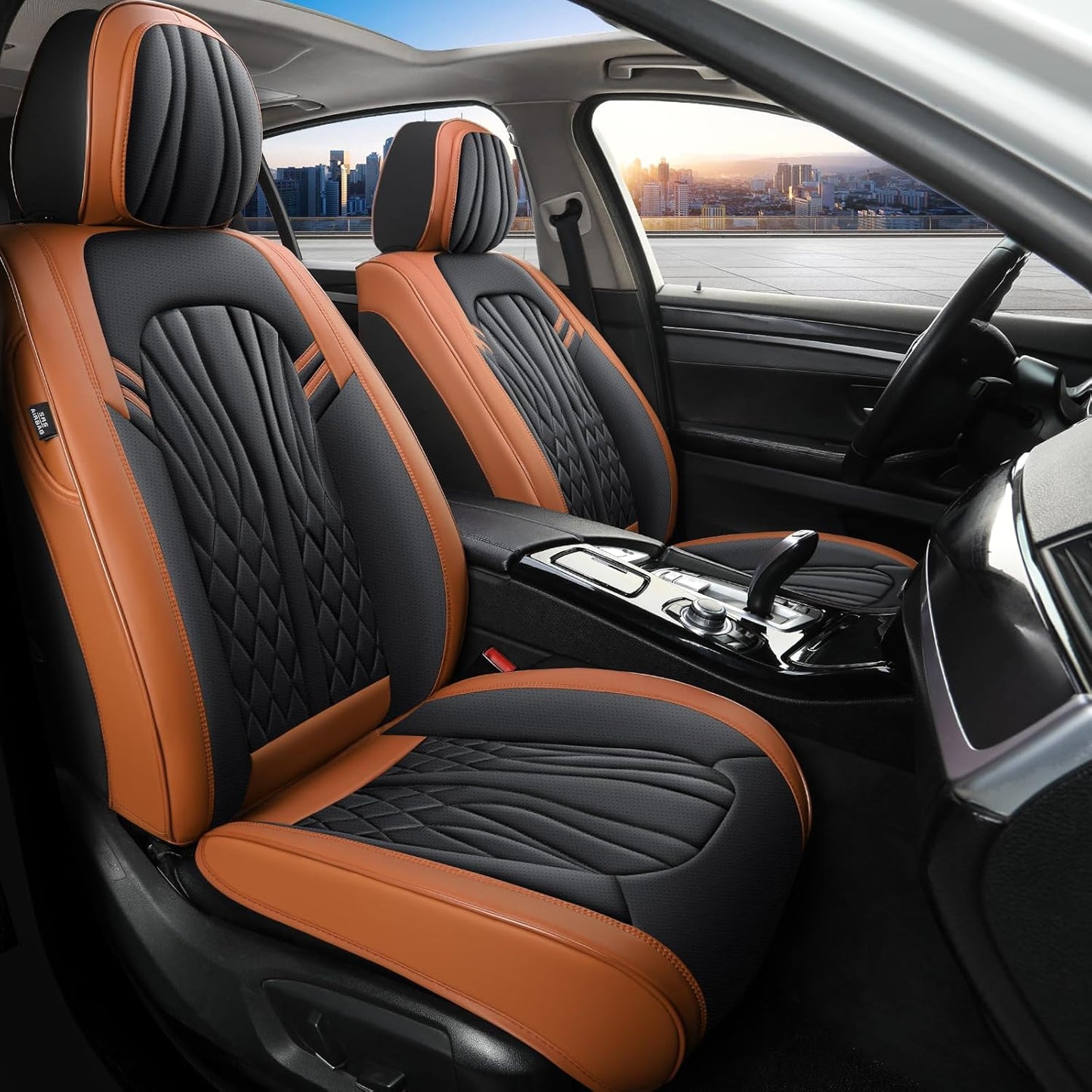 Leather Car Seat Covers,Car Seat Protector Waterproof,Seat Covers Full Set, Car Seat Protectors 5 Seats,Automotive Seat Covers Fit Most Cars Black&Brown