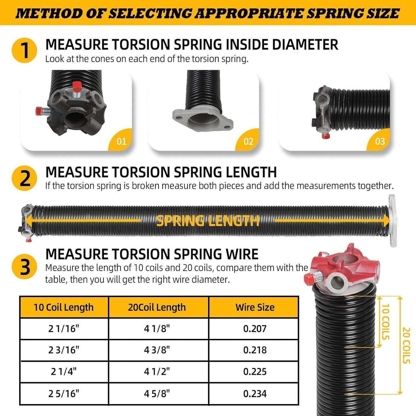 Pair of 2"Garage Door Torsion Springs Set with Non-Slip Winding Bars, Electrophoretic Coated (0.218X2"X28")