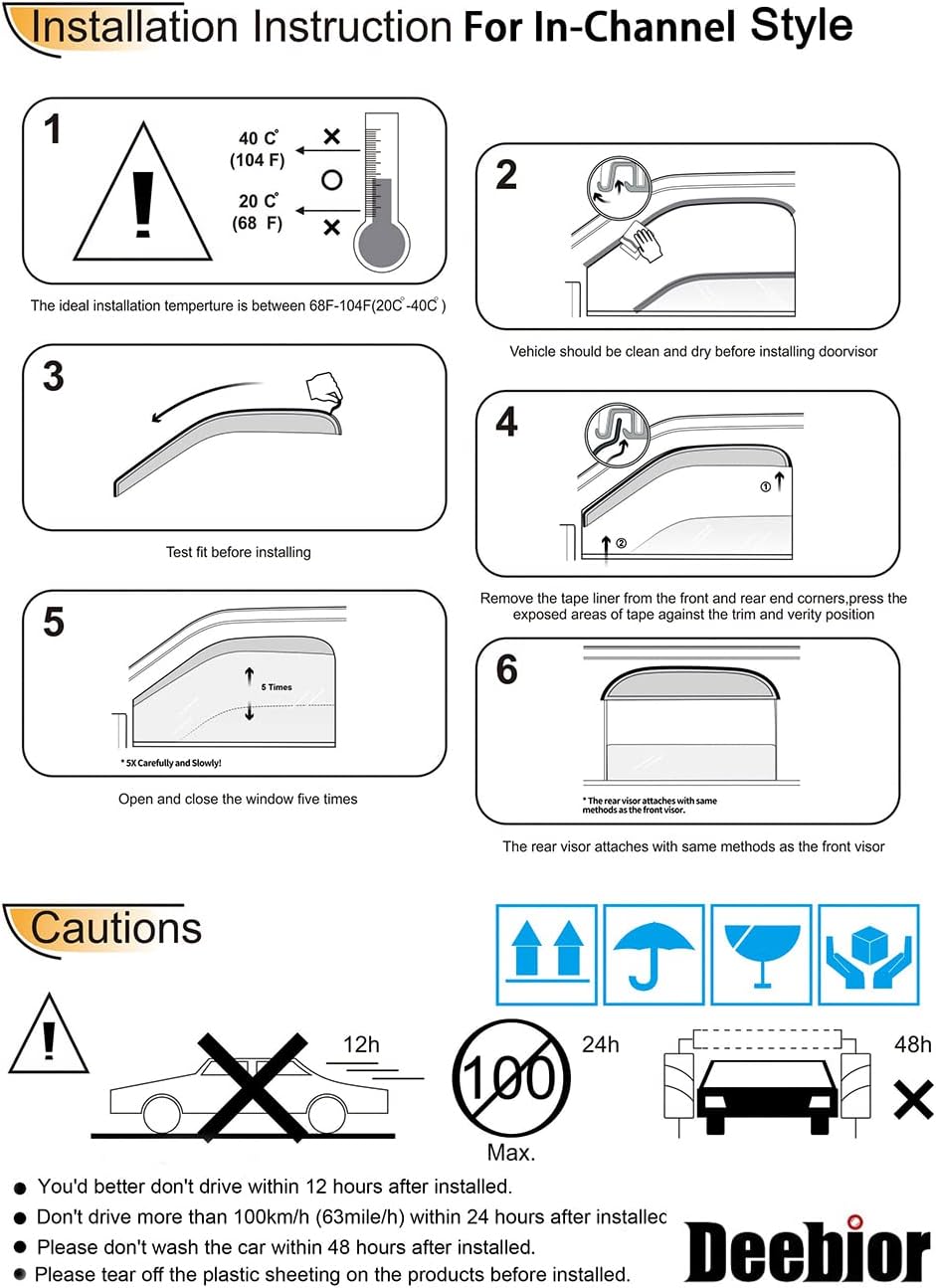 4Pcs Side Wind Vent Deflector,in-Channel Style Tape On Dark Smoke Shade Sun Rain Guards,Nice Window Visor fit for 2004-2015 Nissan Titan Crew Cab 194858