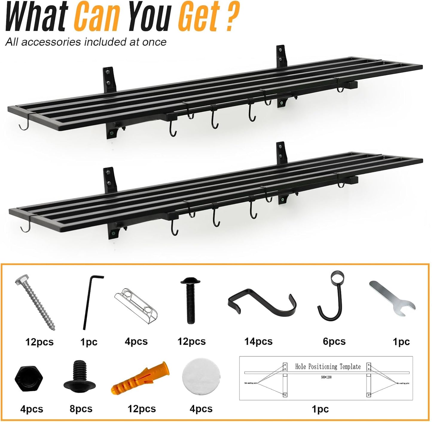2-Pack 1.6X4 FT Garage Shelving Wall Mounted Holds Up to 800 Lbs Heavy Duty Wall Shelf, Black Metal Floating Adjustable Wall System Shelves for Garage Storage, Shed