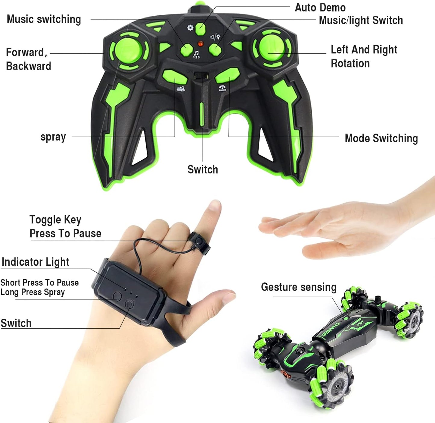 LiJiaHPK Gesture Control RC Car with Fog Spray 360° Stunt Flips & LED Lights Remote Control Toy for Kids Ages 5-7 STEM Learning Gift for Boys Girls