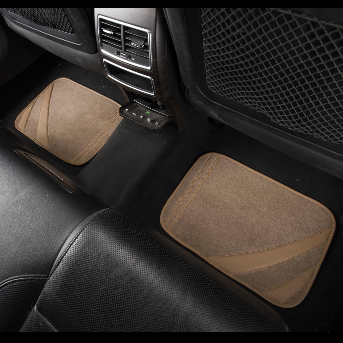 CAR PASS Beige Car Floor Mats, Edge Leather Waterproof Car Mats with Double Stitch Line and Anti-Slip Backing Design, Fit 95% Automotive,SUVS,Sedan,Vans (Pure Beige)