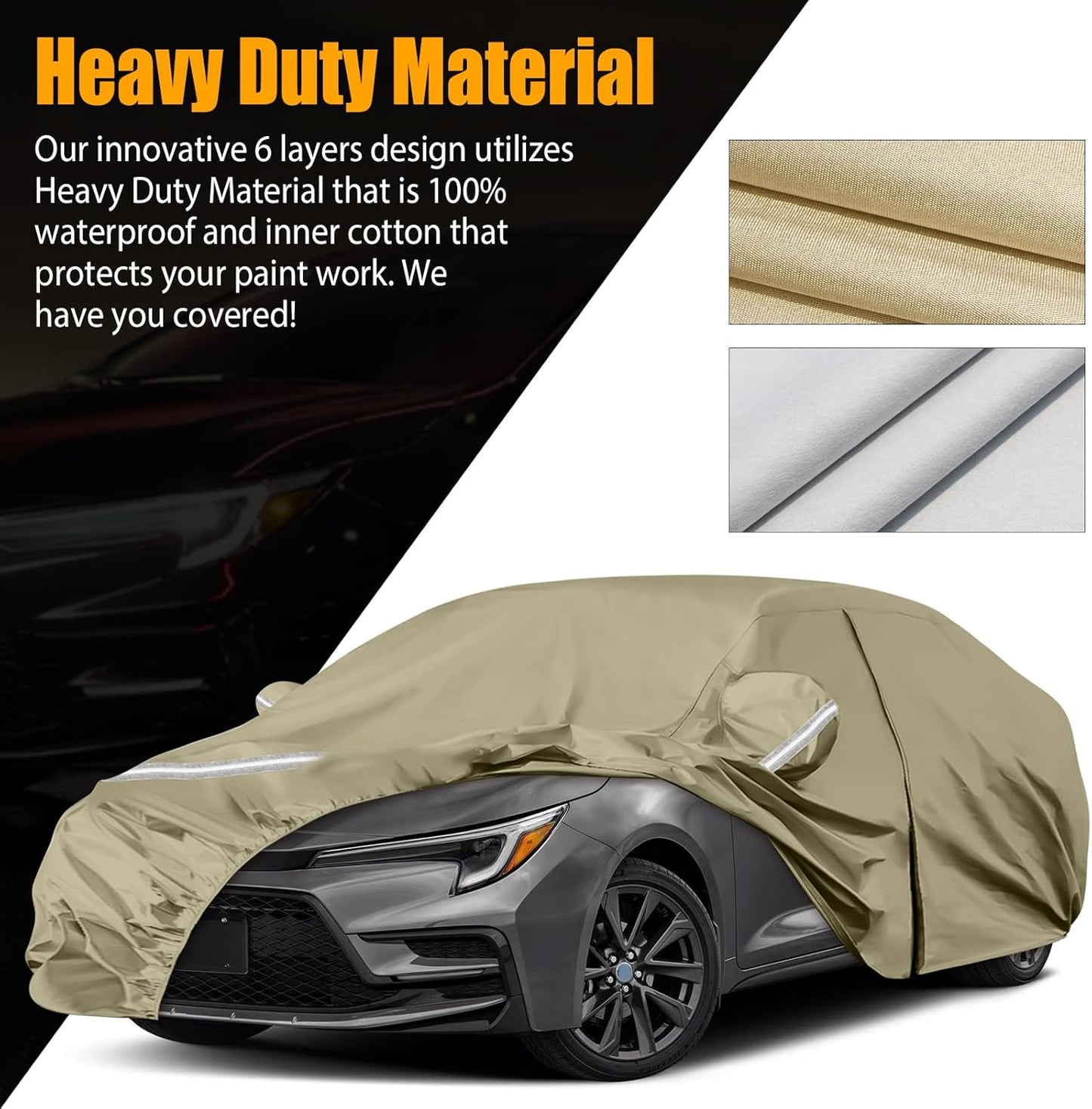 Waterproof Car Covers Replace for 2004-2025 Toyota Corolla Sedan, Multilayer Heavy Duty with Cotton Liner All Weather Car Cover with Zipper Door, Windproof Bands for Snow Rain Dust Protection