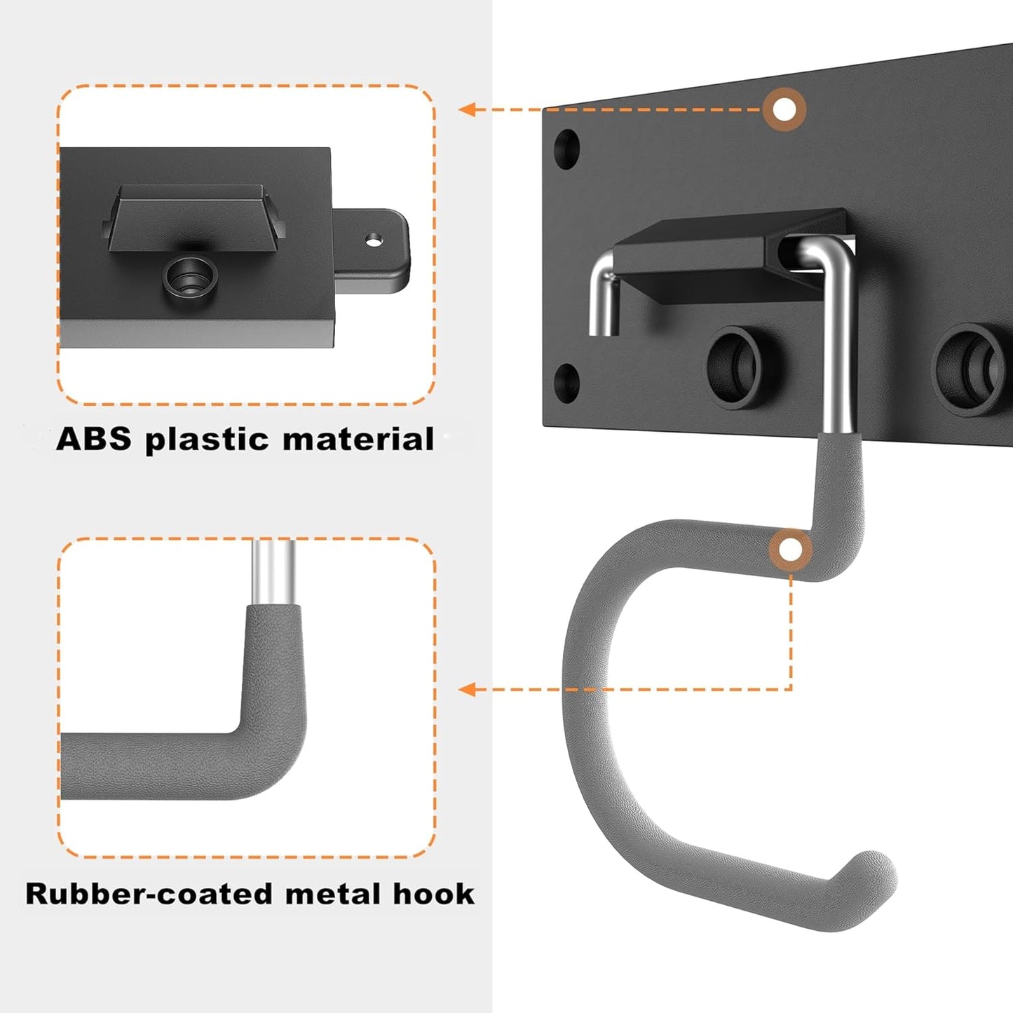 TORACK Plastic Wall Mounted Mop and Broom Holder, Garden Tools Organizer for Garage Wall, Yard Tool Storage Rack for Rakes, Shovels, Mops, Brooms (4 Tracks, 16 Hooks)