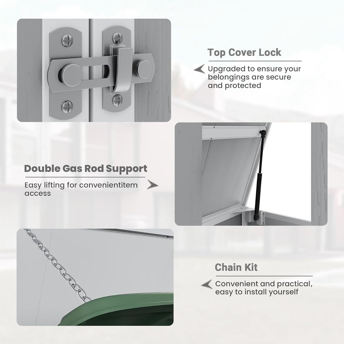 Horizontal Storage Shed 41 Cu.Ft, Lockable Outdoor Resin Cabinet for Garbage Cans, Lawn Mower & Garden Tools, Weather-Resistant Design for Patio or Backyard (Cold Gray)