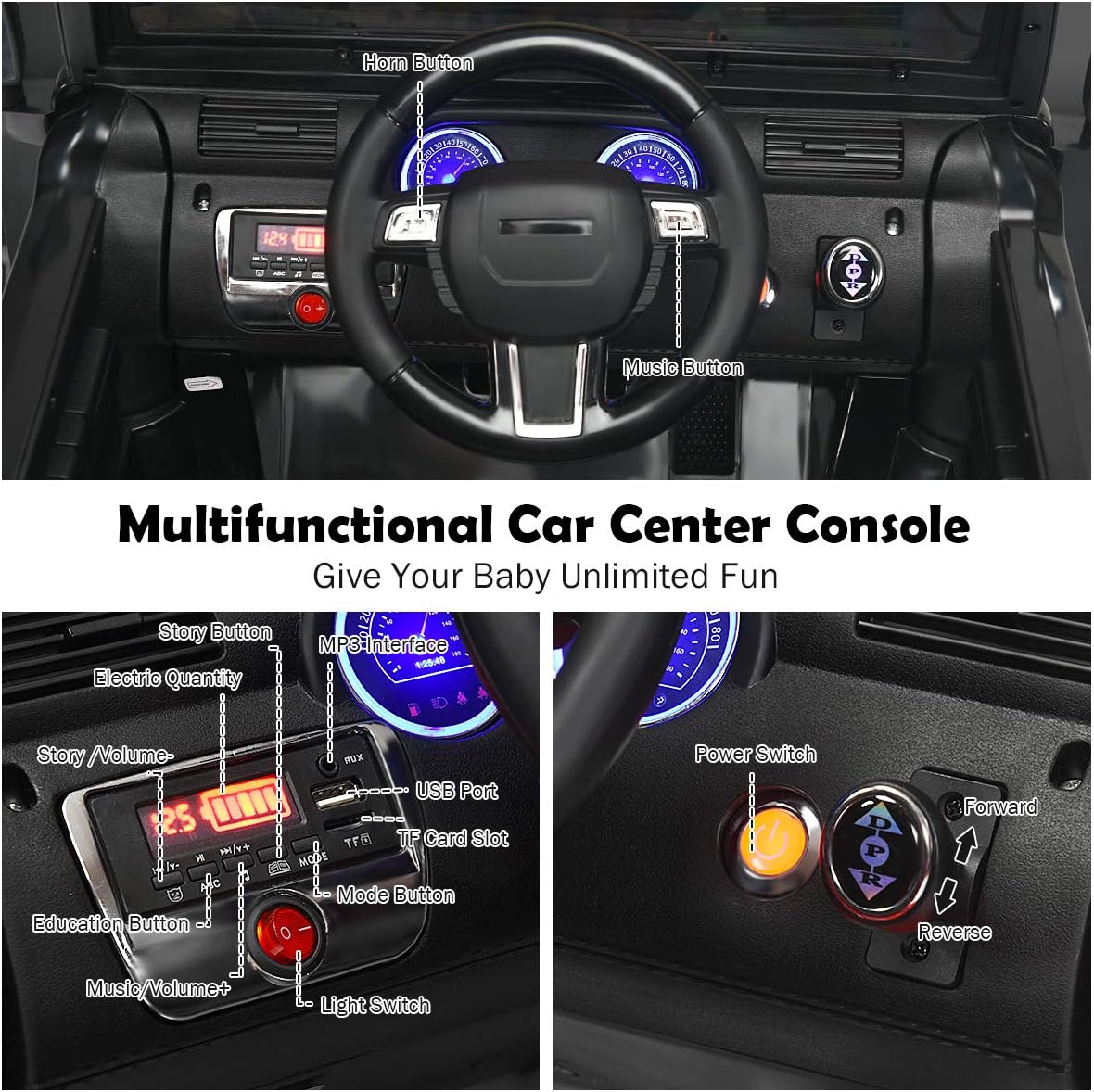 Costzon Ride on Car, 12V Battery Powered Electric Vehicle w/Parent Remote Control, Spring Suspension, Storage, 3 Speeds, LED Light, MP3, Music, USB & AUX Port, Electric Car for Kids (Black)