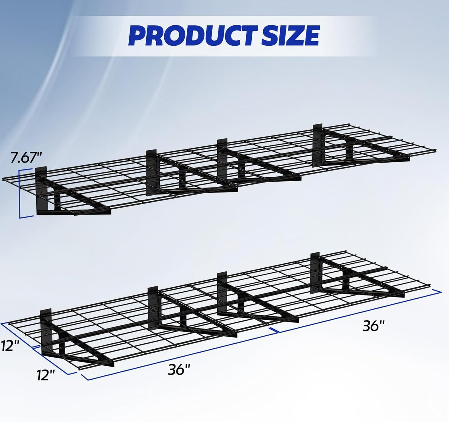FAHKNS 2 x 6 ft Garage Wall Shelving, 2-Pack Garage Shelving Wall Mounted, 1200LBS Capacity Heavy Duty Metal Wire Shelves, Floating Long Shelf for Carport Shed Kitchen, Black