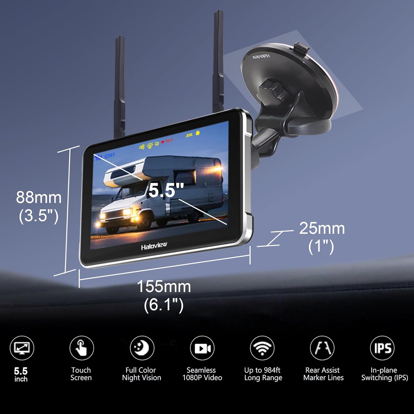 Haloview Byte Tango BT6 Touch RV Backup Camera Wireless 2.4G Digita FHD 1080P DVR Rearview and 5.5" Touch Screen Monitor System for RV,Truck,Trailer,Truck,Camper,Van,Pickup - BT6 Touch