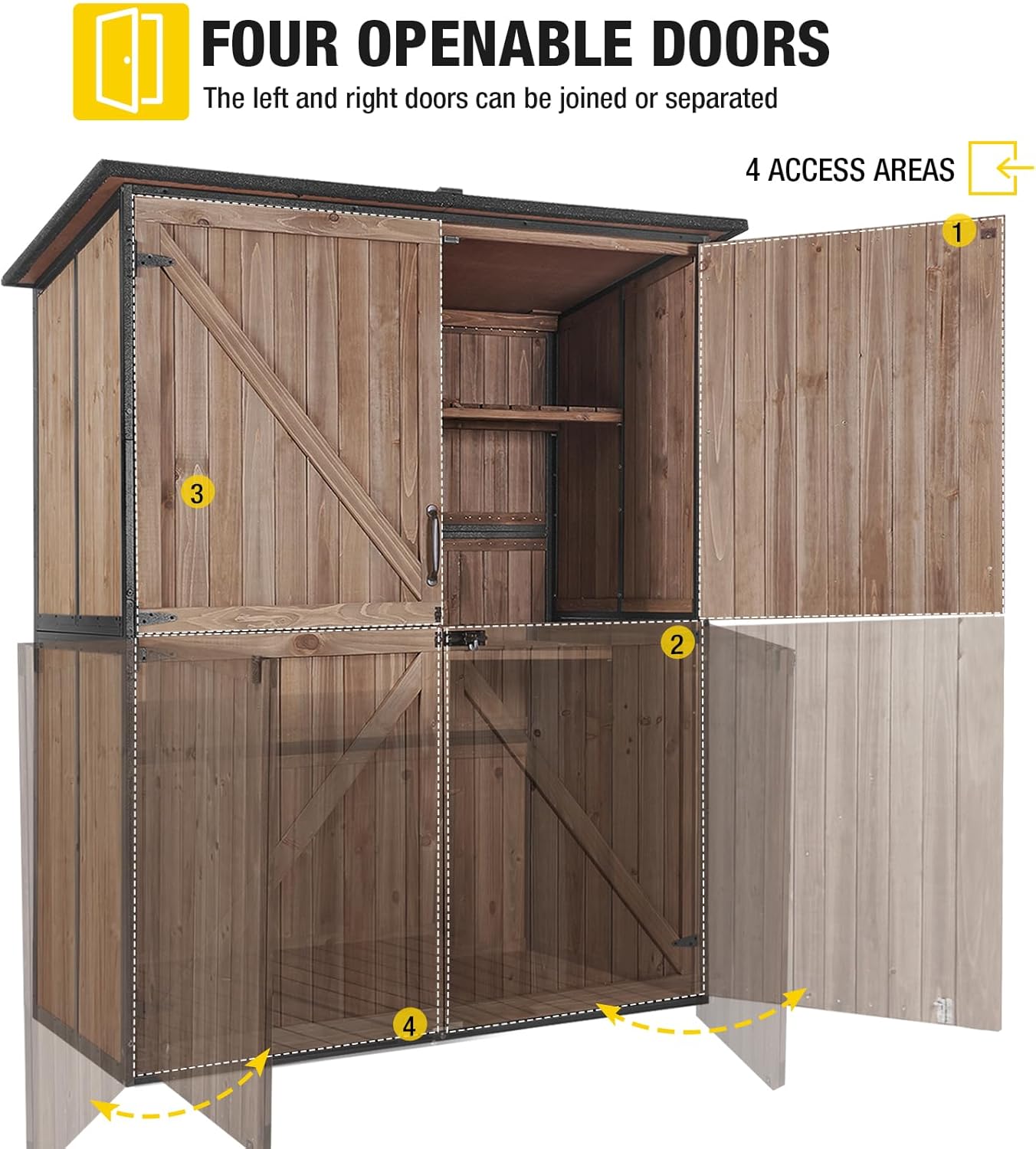 Aivituvin Storage Shed Outdoor Storage Cabinet Upgraded with All Arounded Metal Frame, Wooden Floor and Adjustable Shevels 55" L x 29" W x 67" H, Dark Brown