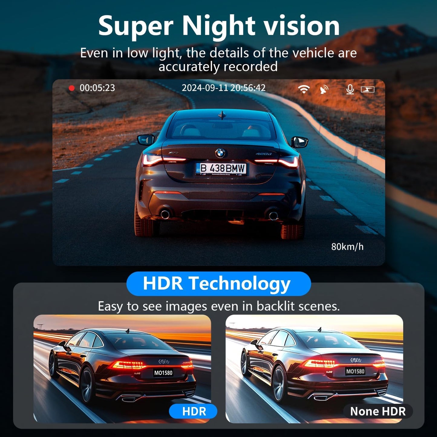 4K Dash Cam Front and Rear, 30FPS Dash Camera for Cars with UHD 2160P Night Vision, 3'' IPS Screen Dual Dashcam Built-in WiFi with GPS, App Control, 24H Parking Mode, G-Sensor