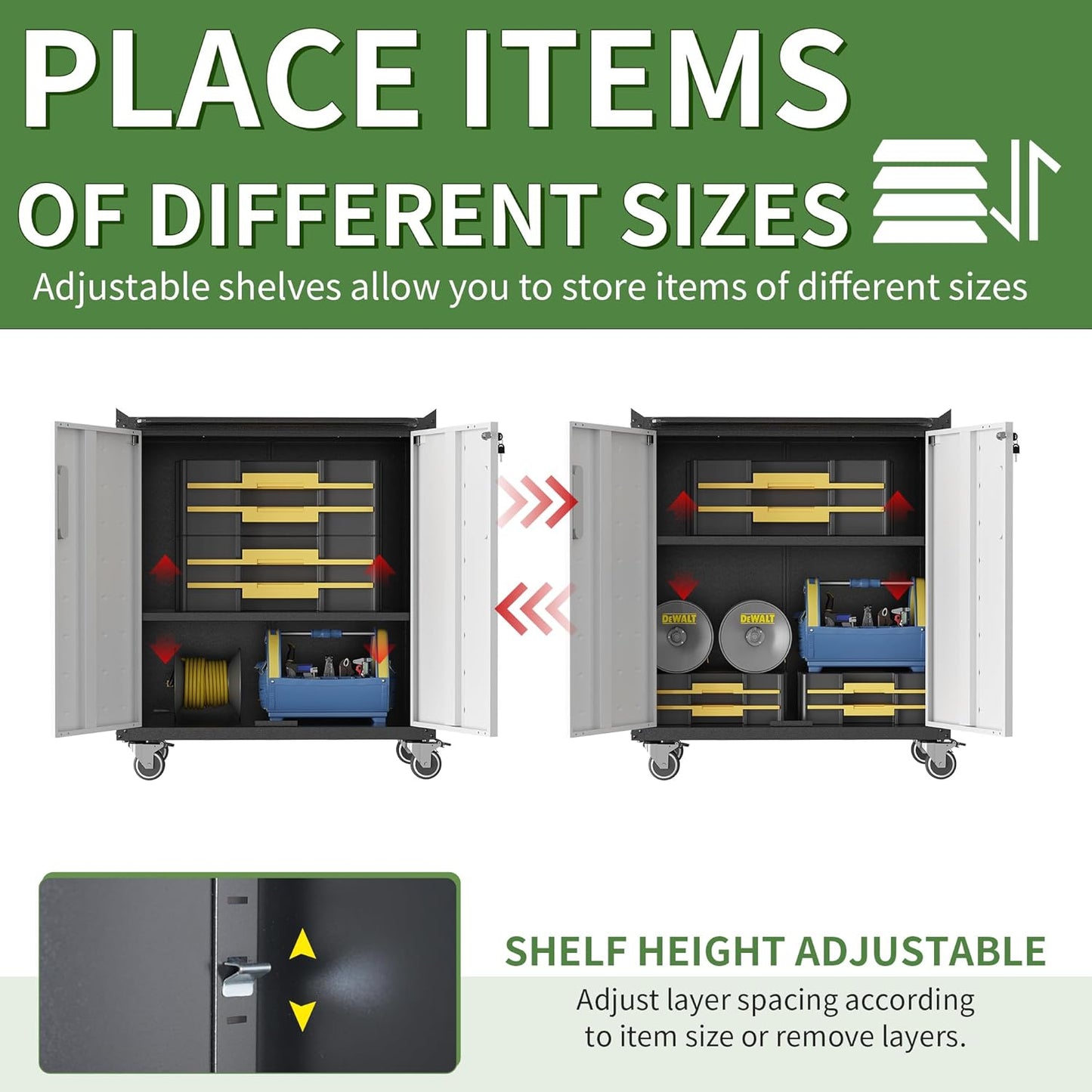 Metal Tool Cabinet,Garage Storage Cabinet System,Wall Cabinet & Locking Rolling Tool Cabinet with Doors and Adjustable Shelves,Steel Tool Cabinets for Home,Office (2 Pcs-StyleB, Black & Grey)