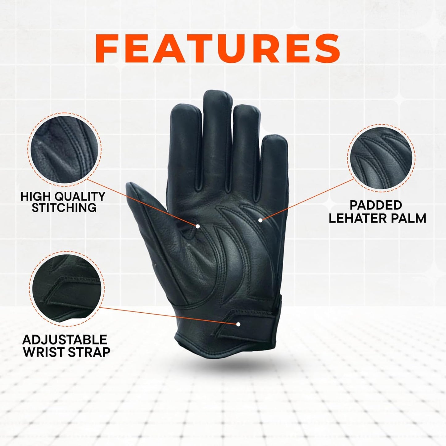 Daniel Smart Men's Motorcycle Leather Gloves with Reflective Skull Short Glove & Touch Screen Fingertips