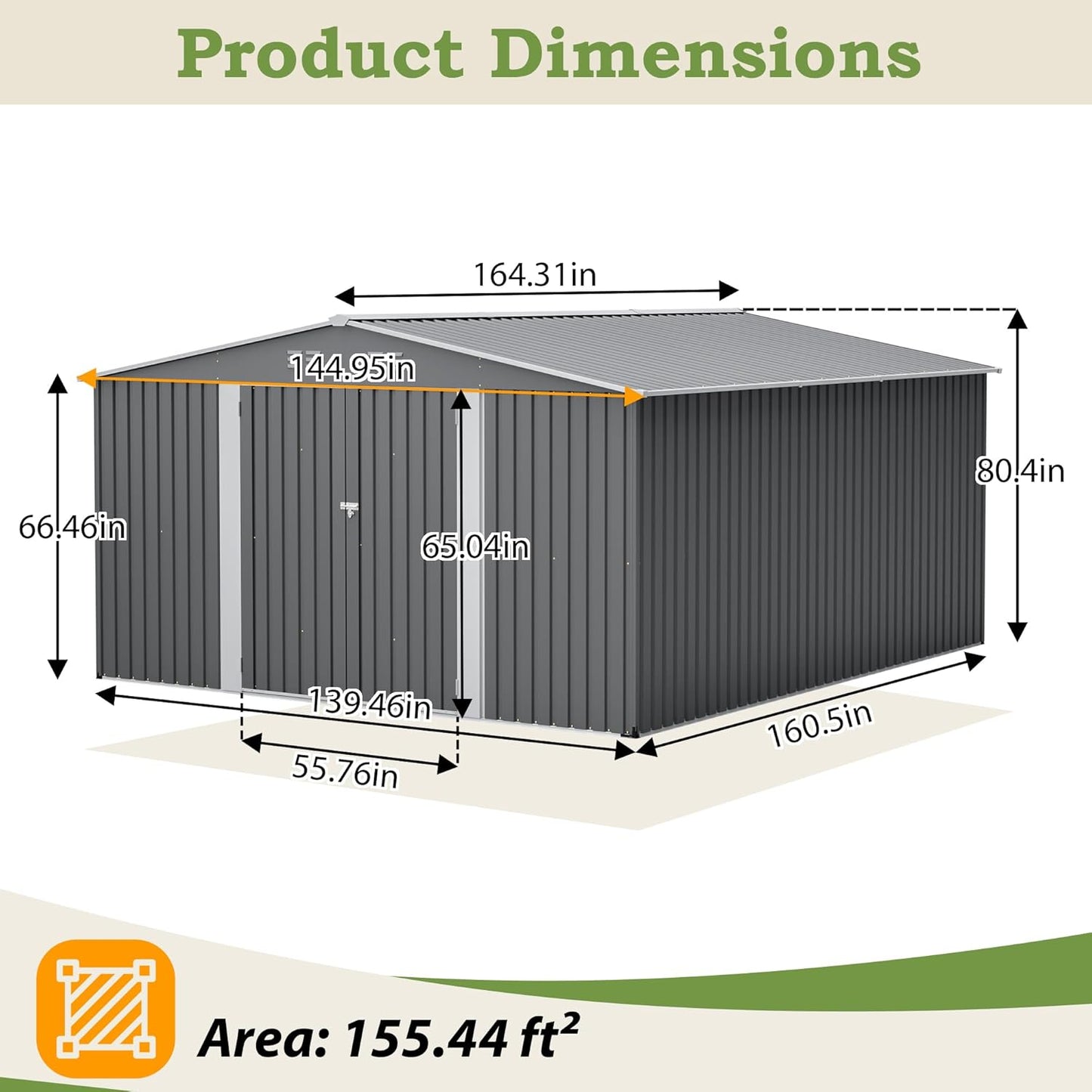 Outdoor Storage Shed, 12 X 14ft Metal Galvanized Steel Garden Shed with Floor Frame, Utility Tool Shed Storage House with Window for Backyard, Patio, Lawn