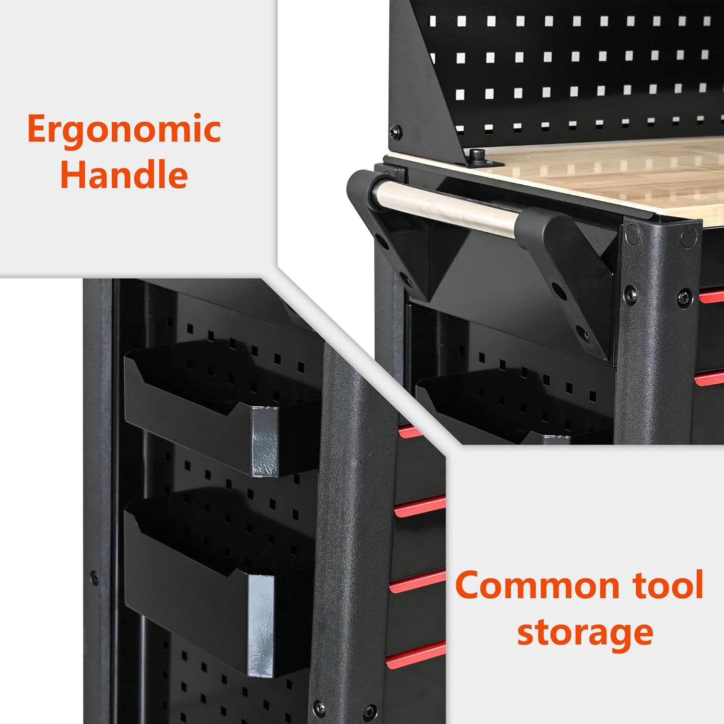 66-Inch Rolling Tool Chest and Workbench with Wheels & 19 Drawers, Lockable Storage Cabinet Stainless Steel for Garage Workshop (Tool Cart)